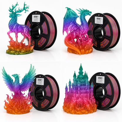 PETG 3D Printer Filament 1.75mm,Rainbow Translucent Gem,Multi Color,Fast Color Changing,1kg(2.2lbs) Accuracy +/-0.05mm - color: Petg Rainbow Gem