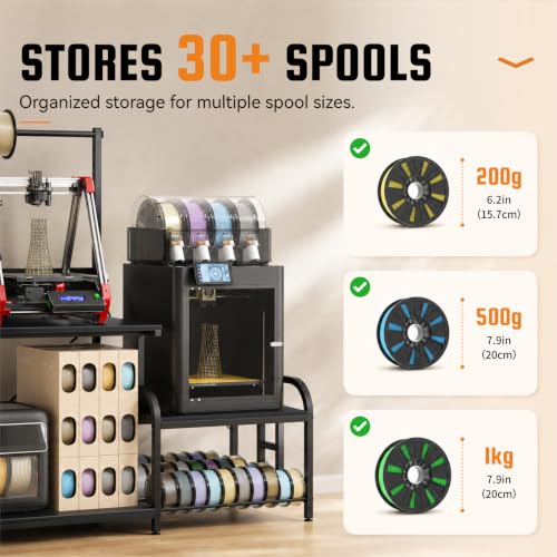 3D Printer Stand with Filament Storage Rack, Power Outlet, Spool Holder - color: Carbon Fiber