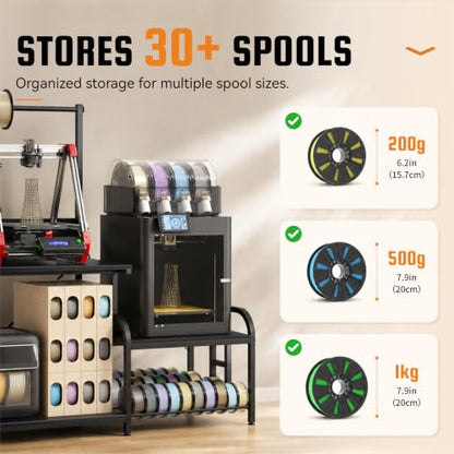 3D Printer Stand with Filament Storage Rack, Power Outlet, Spool Holder - color: Carbon Fiber