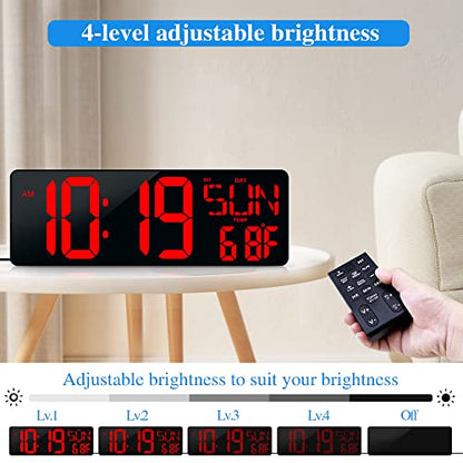 17.2"Large Digital Wall Clock Large Display with Remote Control 180°Visible - color: Red