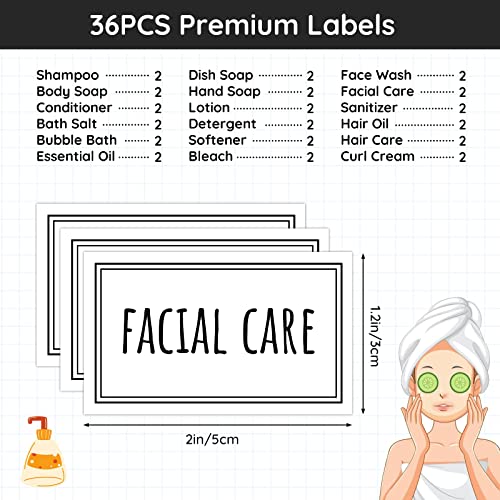 Segbeauty Bathroom Labels for Organizing, 36PCS Waterproof Laundry Labels Soap Dispenser Stickers, Self-Adhesive Removable Beauty Skincare Organization Label for Bathroom Kitchen Laundryroom Dresser - style: S+D+F-White
