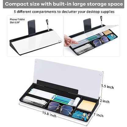 Varhomax Glass Desk Whiteboard with Storage, Desktop Organizer - color: Black&white