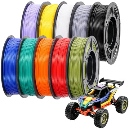 250g PLA+ Filament 1.75mm Bundle, 3D Printer Filament Bulk, Neatly Wound, Individually Vacuum Packed, 3D Printing PLA Plus Filament Set, 250g Spool, 10 Rolls - color: Plus Blue+ Red+ Silvery Gray+white+black+army Green+green+yellow+purple+orange
