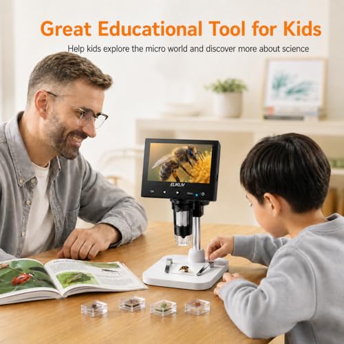 Elikliv Microscope, Digital Coin Microscope 1000x with Lights, EDM4, 4.3'' - color: White