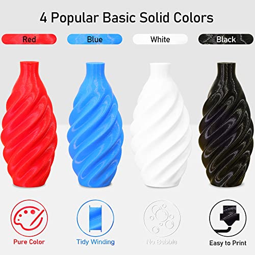 1.75mm Normal PLA 4 Most Basic Colors Bundle Pack: Black Red White Blue, Each Spool 250g, 4 Spools Packed, Total 1Kg 3D Printing Filament Material with One Extra 3D Print Tool by MIKA3D - color: White+black+red+sapphire Blue