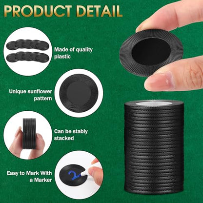 Leitee 1000 Pcs Plastic Poker Chips, 38 mm Interlocking Game Tokens, Black - color: Black
