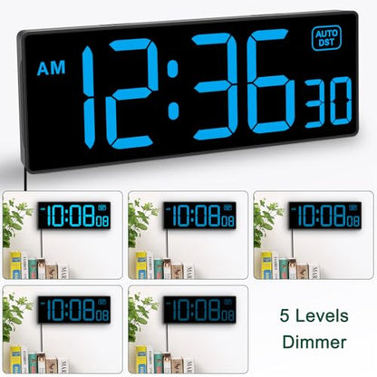 Soobest LED Wall Clock Digital Clock with Seconds - color: 10.2" Blue