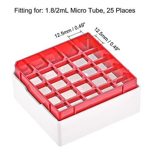 uxcell Centrifuge Tube Freezer Storage Box 25 Places Waterproof Polypropylene Cryogenic Holder Rack for 1.8/2ml Microcentrifuge Tubes Vials Samples, Red - color: Red