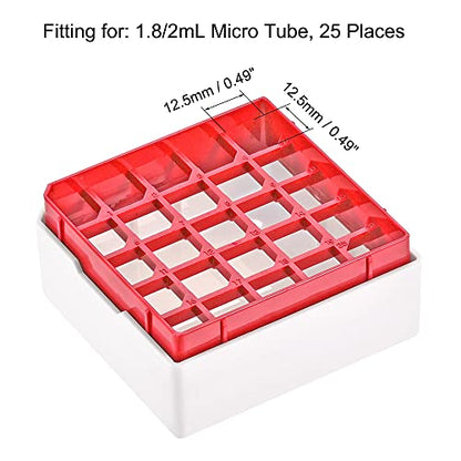 uxcell Centrifuge Tube Freezer Storage Box 25 Places Waterproof Polypropylene Cryogenic Holder Rack for 1.8/2ml Microcentrifuge Tubes Vials Samples, Red - color: Red