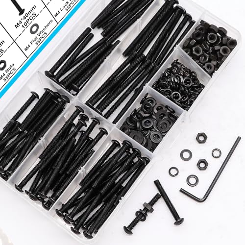 220PCS Black M4 Button Head Hex Socket Cap Screws, M4 x 30/35/40/45/50mm Metric Screws Bolts Nuts Washers Assortment Kit, 10.9 Grade Alloy Steel - color: BK-M4 x 30-50mm