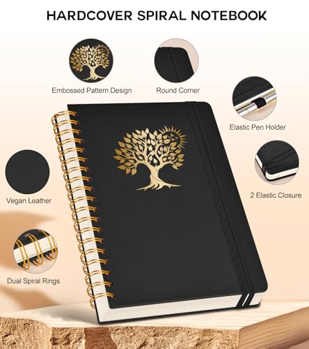 PERCUN Spiral Notebook 300 Numbered Lined Pages Hardcover Journal 5.9"x8.5" - color: Black, size: A5 size (5.9in x 8.5in)