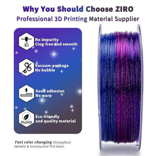 ZIRO Fast Color Change Twinkling PLA, 1.75mm 3D Printing Filament, Galaxy - color: Galaxy