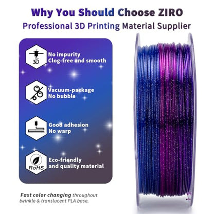ZIRO Fast Color Change Twinkling PLA, 1.75mm 3D Printing Filament, Galaxy - color: Galaxy