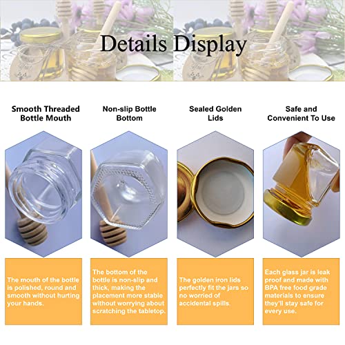 IIKUM 20 Pack Glass Honey Jars, 1.5 oz Hexagon Honey Pots with Lids, Wooden Dippers, Bee Pendants, Gift Bags, Thank You Cards, Jutes and Stickers-Ideal Gift for Baby Shower, Wedding and Party Favors