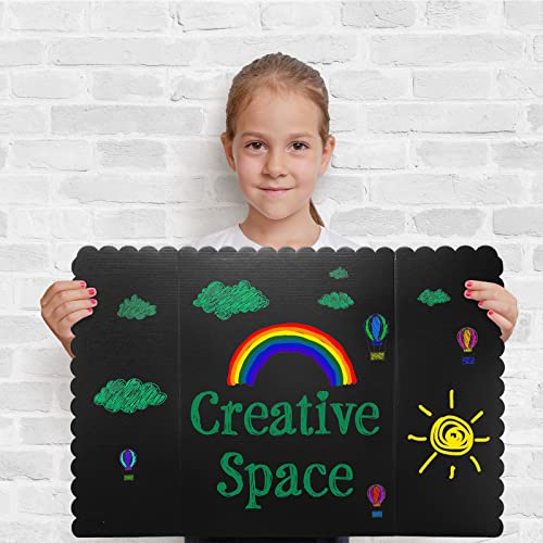 Kosiz 6 Pcs Tri Fold Presentation Board for School Portable Trifold Display Exhibition Board Corrugated Lightweight Poster Board for Business Presentations Projects Memorial Photo(Black,24 x 36'')