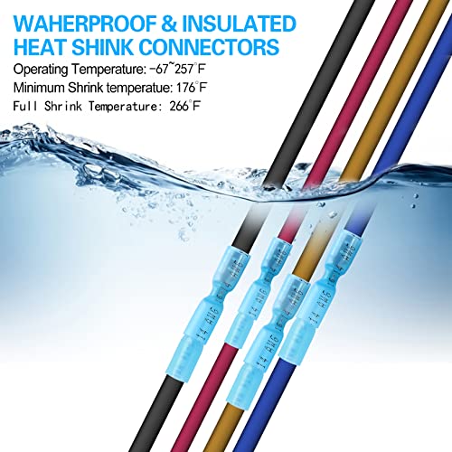 100 PCS 16-14 AWG Waterproof Heat Shrink Quick Disconnect Connectors, Crimp Electrical Wire Male Spade Connectors Insulated Disconnect for Marine Automotive Motorcycle Home Wiring (Blue) - size: [16-14 AWG] Male x 100