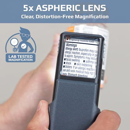Carson MiniBrite LED Lighted Slide-Out Aspheric Magnifier with Protective Sleeve (PO-55), 5X, Gray - size: Single Pack