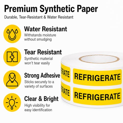 1000 PCS Refrigerate Stickers 1.6"x0.4" Waterproof Vinyl Yellow - color: Yellow, Black