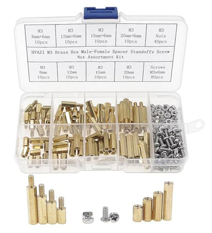 200PCS M3 Brass Male-Female Hex Standoffs Kit w/ 304 SS Screws & Nuts - size: M3