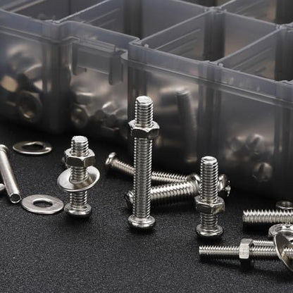 351Pcs Machine Screws Assortment Kit,#6-32#8-32#10-24 Stainless Steel Screws Set with Nuts Bolts and Flat Washers, for Electronics Furniture Automotive Repair & DIY Projects
