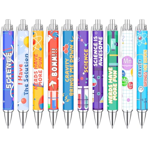 Science Theme Ballpoint Pens, 10 Pack – Colorful STEM Design Pens with Lab Icons, Chemistry Physics Biology Patterns, Smooth Writing Pens for Students, Teachers, Classrooms & School Supplies - color: Science