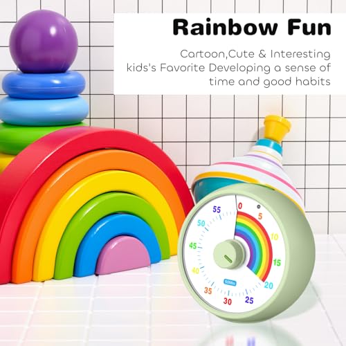 Visual Timer for Kids, 60-Minute Countdown Timer for Classroom Office Kitchen, Desk Timer Kids Time Management Tools with Silent Operation, Pomodoro Time Rainbow Pattern (Grass Green) - color: Grass Green