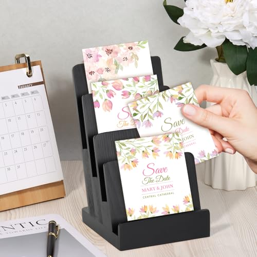 4 Tier Wood Brochure Display Stand 6 x 9 inch Black Brochure Holder Pamphlet Display Stand for 5.5 x 8.5 inch 5 x 7 inch Booklets Menus Postcard Holder Multi Purpose Organizer - color: Black Color Pine