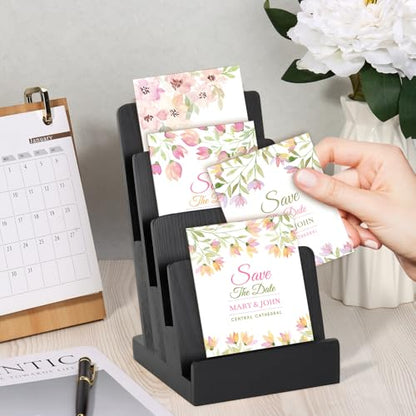 4 Tier Wood Brochure Display Stand 6 x 9 inch Black Brochure Holder Pamphlet Display Stand for 5.5 x 8.5 inch 5 x 7 inch Booklets Menus Postcard Holder Multi Purpose Organizer - color: Black Color Pine