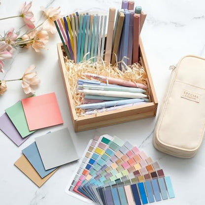 135 Pcs Book Annotation Kit with Pencil Case, 12 Pastel Highlighters, 11 Gel Pens, Fine Marker, 300 Transparent Sticky Notes, 2640 Index Tabs, Bible Study Supplies Kit(Classic,Beige) - color: Beige, style: Classic