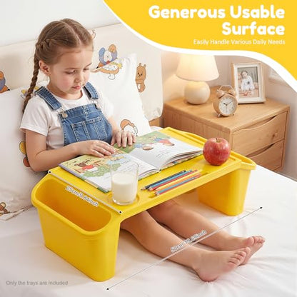 6 Pack Kids Lap Desk, Portable Activity Tray with Side Storage, Stackable Plastic Breakfast Laptop Trays for Home, Classroom, Daycare (Red+Blue+Yellow)