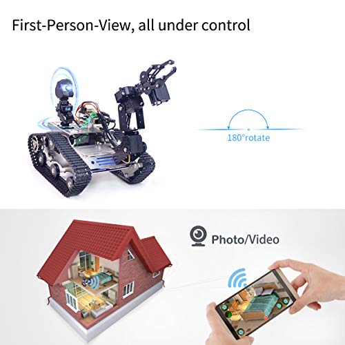 Smart Robot Car Kit for Raspberry Pi, Tank Robot Chassis Real-Time Video Transmission, WiFi/Bluetooth Control, Path Planning, Programmable Robot Kit (Stainless Steel Chassis+Raspberry Pi 4B(4GB)) - color: Stainless Steel Chassis+raspberry Pi 4b(4gb)