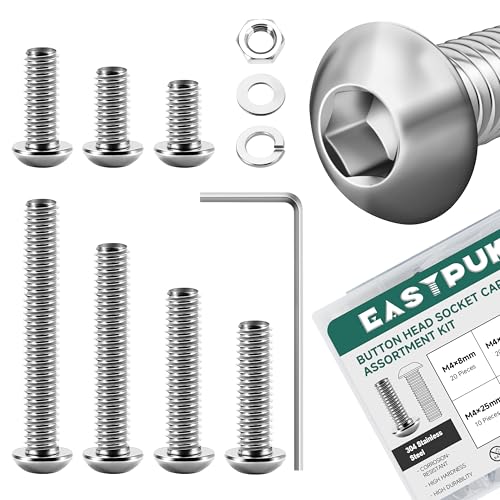 380Pcs M4 Screw Assortment Kit, M4 x 8/10/12/16/20/25/30mm 304 Stainless Steel Metric Button Head Socket Cap Screws, Nuts and Flat Washers, Bolt and Nut Set for 3D Printing - color: (Silver) Button Head, size: 380Pcs M4-0.7