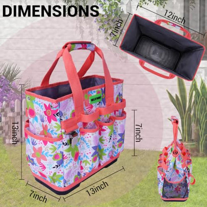 MELOTOUGH 12-Pocket Garden Tool Bag with Hard Bottom, Garden Tote, Flower - color: Flower