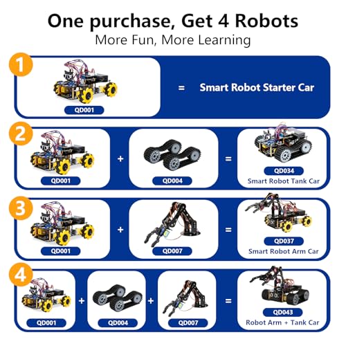 Robotics for Kids Ages 12-16, ACEBOTT 4 in 1 Smart Robot Arm with 5DOF + Tank Car, STEM Toys Coding Kit Compatible with Arduino & Scratch, App & Remote Control, for Kids & Teens - color: Black-yellow