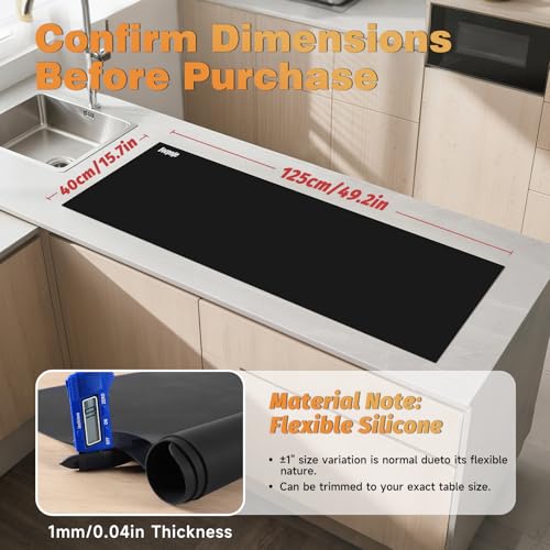 49.2" x 15.7" Large Silicone Mat for Kitchen Counter Protector, Cuttable - color: Black, size: 49.2" x 15.7"