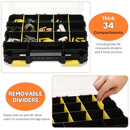 Small Parts Organizer 2Pack Storage Case Tools Box 34-Compartments - color: Yellow