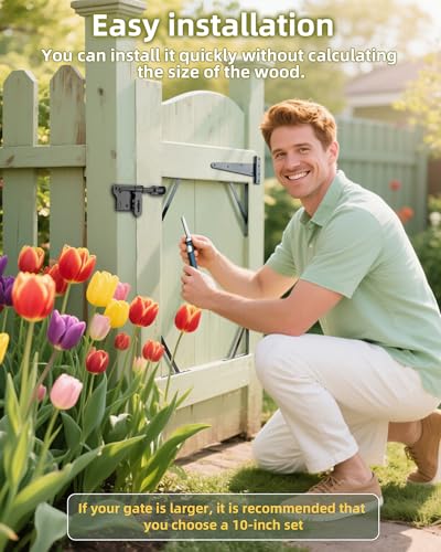 Fence Gate Frame Kit with 8 inch Hinges and Gate Latch, Includes Corner Brace Brackets, Suitable for Wooden Shed Doors and Barn Doors - size: 8 inch set