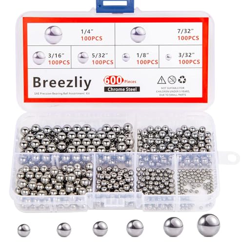 600 Piece 6 Sizes Assorted Loose Bicycle Bearing Balls 1/4" 7/32" 3/16" 5/32" 1/8" and 3/32" - size: 0.094 - 0.25 in