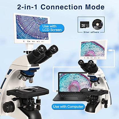 HSL Trinocular Compound Microscope for Adults Professional,9 inch LCD Digital Microscope kit,Electron microscopes Light,Biological Microscope LAB with Screen 400x 1000x Micro Scope