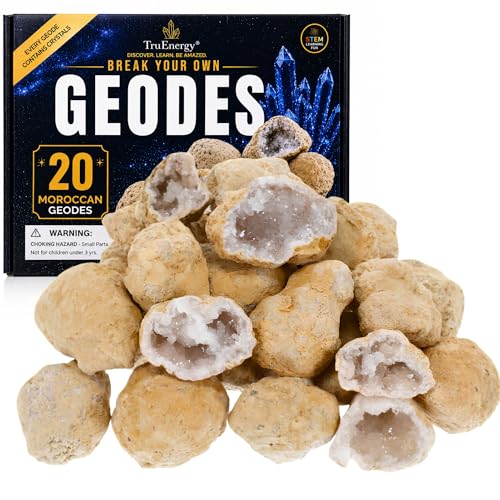 Break Your Own Geodes for Kids – 20 Moroccan Geodes to Break Open, 1.75–2.5", 90% Hollow, Geode Kit for Kids with Surprise Crystals Inside, Educational Geology Rock Kit with Instructions [Medium] - size: MEDIUM (1.5"-2.5")