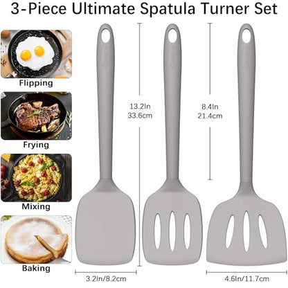 Coukre 3 Pack Silicone Spatula Set, Heat Resistant to 500°F, BPA-Free - color: PureGray