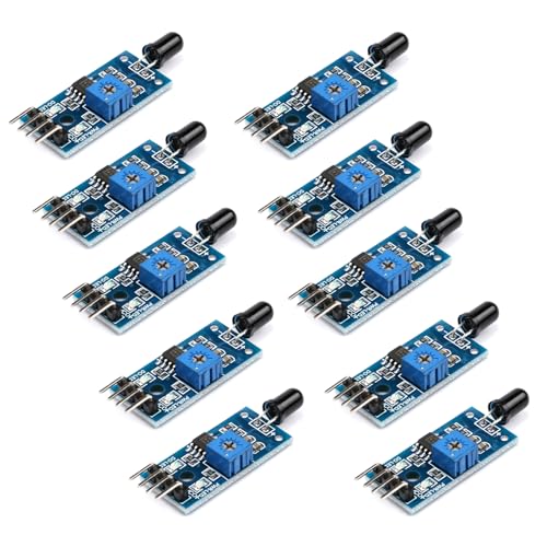 10Pcs Infrared Obstacle Avoidance Sensor Module, IR Proximity Detection Board with Adjustable Sensitivity, Digital Output, 3.3V–5V for arduino, ESP8266, for Raspberry Pi