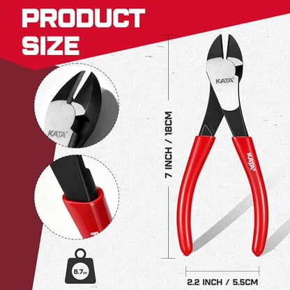 KATA 7 Inch High Leverage Diagonal Cutting Pliers, Heavy Duty Wire Cutters - color: 7" Diagonal Plier Red