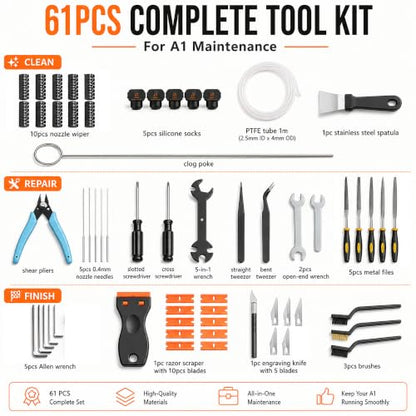 61-Piece 3D Printer Tool Kit for Bambu Lab A1/A1 Combo, Maintenance Set - style: A1 Tool Kit