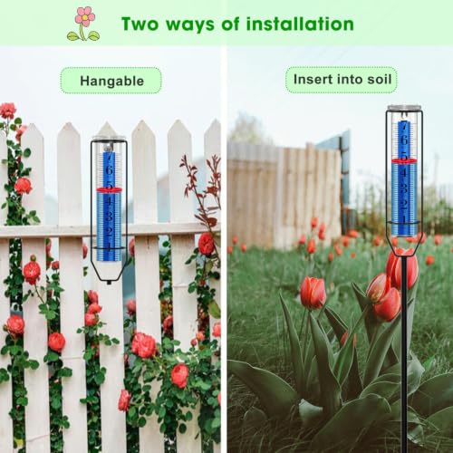 FINEST+ Upgraded Rain Gauge, 7" Freeze Proof Rain Gauge Outdoor Best Rated, Large Clear Numbers and Adjustable Height Rain Measuring Tool for Garden, Lawn and Farm