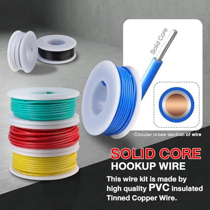 TMH 22 AWG “Solid” Hookup Wire Kit, 6 Color Electrical Wires (25ft Each), Tinned Copper, 300V PVC Insulation – DIY Projects, Automotive, STEM & Electronics Repair - size: Solid Wire - 25ft