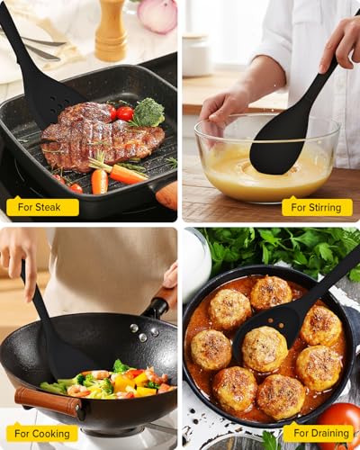 BUNDLEPRO Silicone Cooking Utensils Set, 9 Pcs Kitchen Utensils, One-Piece - color: Black
