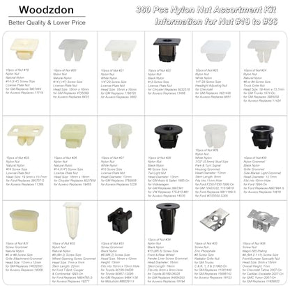 360pcs Grille & License Plate Headlight Bezel Nylon Nut #6,#8,#10,#12,#14 - size: 36 Size 360pcs B