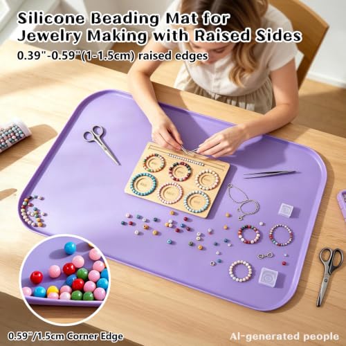 Silicone Mat with Edge for Bead Board: 28" x 20" Craft Mat with Raised Side - color: Purple, size: 28"L x 20"W