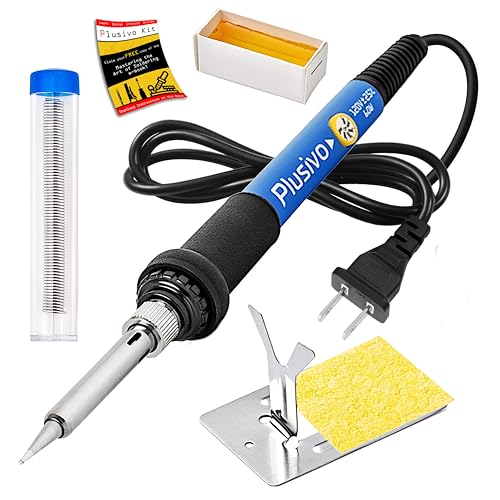 Soldering Iron Kit, 60W Adjustable Temperature 5-in-1 Solder Wire, Stand, Sponge, Rosin Paste Flux, Fast Heating Desoldering Tool for Electronics Repair Hobby DIY 120 V US Plug - color: Soldering Iron Kit 7